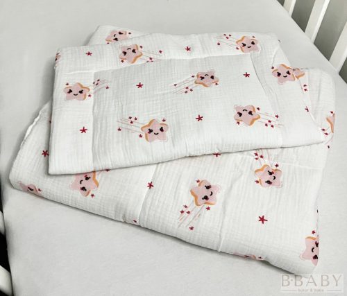 Rózsaszín Felhők – 2 részes babaágynemű szett duplagéz anyagból, 70×90 cm, kislányoknak – Zsebi Baba Shop