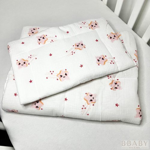 Rózsaszín Felhők – 2 részes babaágynemű szett duplagéz anyagból, 70×90 cm, kislányoknak – Zsebi Baba Shop