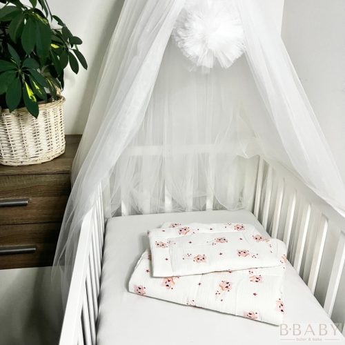 Rózsaszín Felhők – 2 részes babaágynemű szett duplagéz anyagból, 70×90 cm, kislányoknak – Zsebi Baba Shop
