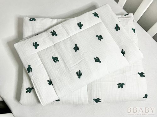Zöld Kaktuszok – 2 részes babaágynemű szett duplagéz anyagból, 70×90 cm, természetes mintával – Zsebi Baba Shop