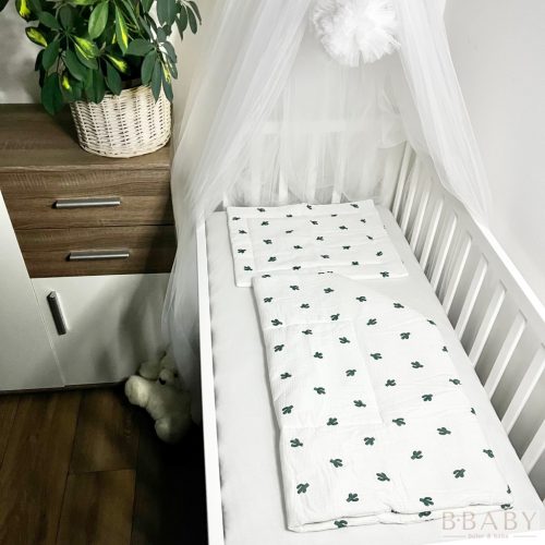 Zöld Kaktuszok – 2 részes babaágynemű szett duplagéz anyagból, 70×90 cm, természetes mintával – Zsebi Baba Shop