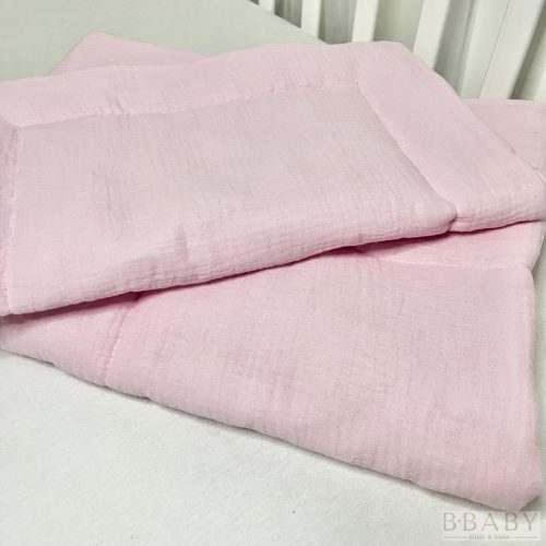 Rózsaszín muszlin babaágynemű szett – 2 részes, fix töltetes, 70×90 cm paplan + 40×50 cm párna – Zsebi Baba Shop