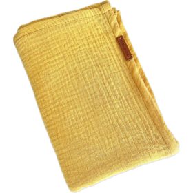 Mustársárga muszlin babatakaró – 100x130 cm, légies duplagéz takaró a természetes öleléshez – babatermék 2. kép