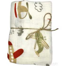 Born to Fly muszlin takaró 100x130 cm – repülős minta, 100% pamut duplagéz baba textil – babatermék 2. kép