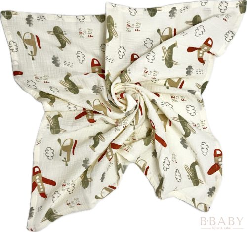 Born to Fly muszlin takaró 100x130 cm – repülős minta, 100% pamut duplagéz baba textil – babatermék 3. kép