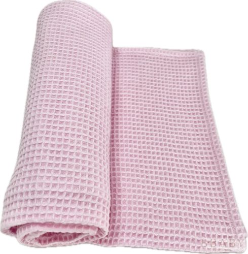 Babarózsaszín waffle babatakaró – 70x90 cm, légáteresztő pamut takaró babáknak – babatermék 1. kép