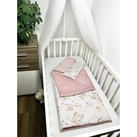 Bbaby 2 részes egybevarrt babaágynemű – Állatbarát Álom, rózsaszín és púder minky, állatmintás pamutvászon – Zsebi Baba Shop