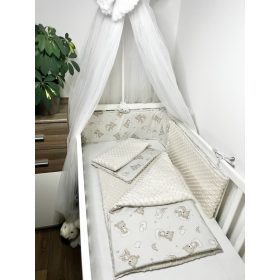 Bbaby 3 részes egybevarrt babaágynemű – Álomfelhő Mackó Szivárványom, bézs minky és szivárványos mackós pamutvászon – Zsebi Baba Shop