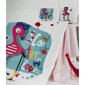 Flamingós ágyneműhuzat garnitúra 140×90 / 35x45 cm – OEKO-TEX pamut, cipzáros kivitel – babaágyneműhuzat-garnitúra