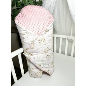Bbaby kókuszpólya – Állatbarát Álom, rózsaszín és púder minky, állatmintás pamutvászon, kivehető kókuszbetéttel – Zsebi Baba Shop