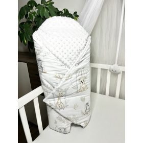 Bbaby kókuszpólya – Afrikai Kaland, halványszürke minky és zsiráfos pamutvászon, kivehető kókuszbetéttel – Zsebi Baba Shop