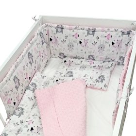 BabaKirály - Minky 3 Részes Ágynemű Erdei Állatok Rózsaszín – Zsebi Baba Shop