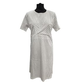   Benter - Csipkés Szoptatós Hálóing Fehér-Szürke pöttyös