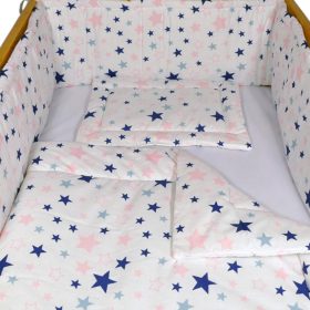   BabaKirály - 3 Részes Ágynemű Csillagos - Fehér Alapon Rózsaszín