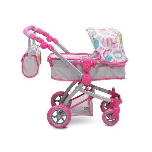 Moni Toys Pink rose játék mózes kosaras babakocsi 