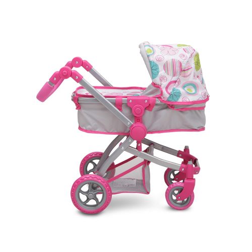 Moni Toys Pink rose játék mózes kosaras babakocsi 