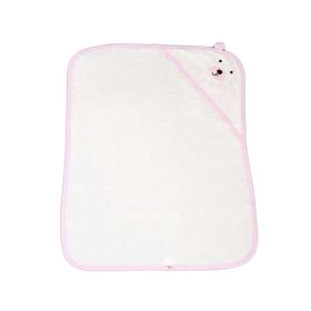 Moni BALOO kapucnis törölköző/pamut maci füles fehér kifogó 70x90cm, szegés PINK – babatörölköző 2. kép