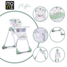   Moni MUFFIN multifunkciós etetőszék, mintás, 2 kerékkel MENTA