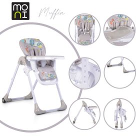   Moni MUFFIN multifunkciós etetőszék, mintás, 2 kerékkel SZÜRKE