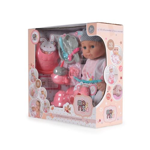 Moni Toys Baba 36 cmes baba pisilős baba szett szürke/rózsa 