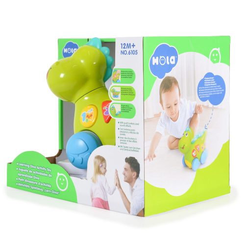 HOLA bébijáték tanuló Dínó activity kerekekkel, gombokkal, műanyag – Zsebi Baba Shop