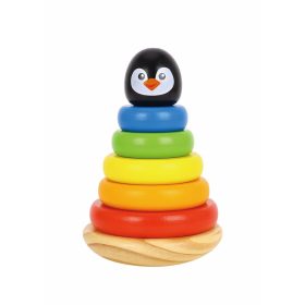 Moni FAJÁTÉK fatorony PINGVIN karikákkal montessori SZÍNES – Zsebi Baba Shop