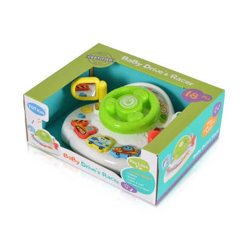 Moni MŰANYAGJÁTÉK zenélő, világító kormány ZÖLD/FEHÉR – Zsebi Baba Shop