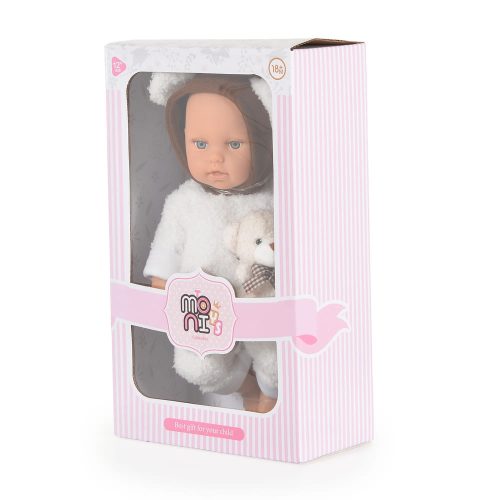 Moni BABA 30cm újszülött maciruhában kismacival SZÜRKE 