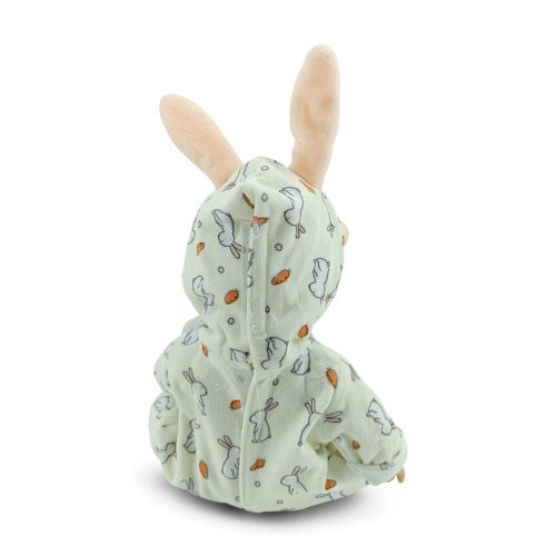 Moni BABA 30cm  újszülött nyusziruhában kisnyuszival SZÜRKE 