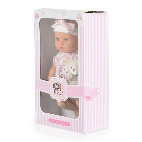 Moni BABA 30cm  újszülött maciruhában kisnyuszival PINK 