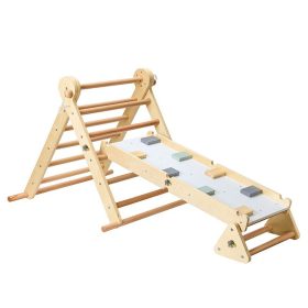 Moni PIKLER 2in1 fa MÁSZÓKA 3szög és mászórámpa Montessori 132*60cm NATUR – gyermekjáték 2. kép