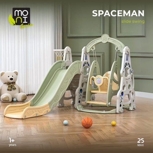 MONI óriás játszószett csúszdával, hintával, kosárlabdával Spaceman ZÖLD – gyermekjáték 1. kép