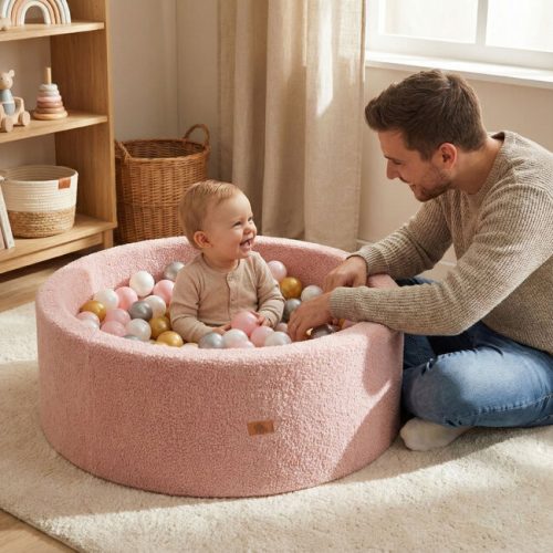 CANGAROO LABDAMEDENCE 200db 5,5cm ARANY labdával RÓZSASZÍN – játszószőnyeg 3. kép