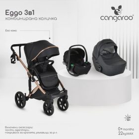 Cangaroo EGGO 3in1 babakocsi szett, kemény mózes+autós hordozó CAVIAR FEKETE – Zsebi Baba Shop