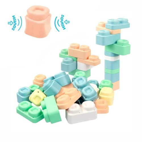 MOCHTOYS Play&Squish építőkocka dobozban 24 db-os puha építőjáték PASZTELL – Zsebi Baba Shop