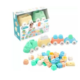 MOCHTOYS Play&Squish puha vonat építőkocka NAGY szett 12+4dbos PASZTELL ZÖLD – Zsebi Baba Shop