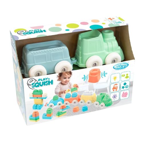MOCHTOYS Play&Squish puha vonat építőkocka NAGY szett 12+4dbos PASZTELL ZÖLD – Zsebi Baba Shop
