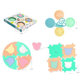 MOCHTOYS Play&Squish szenzorikus szőnyeg -kerek tapilapok 4db + PUZZLE 8+8 db PASZTELL – játszószőnyeg