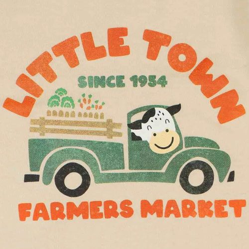 Bébi ujjatlan hálózsák pamut Little Town Famers market homok 62 – babatermék 1. kép