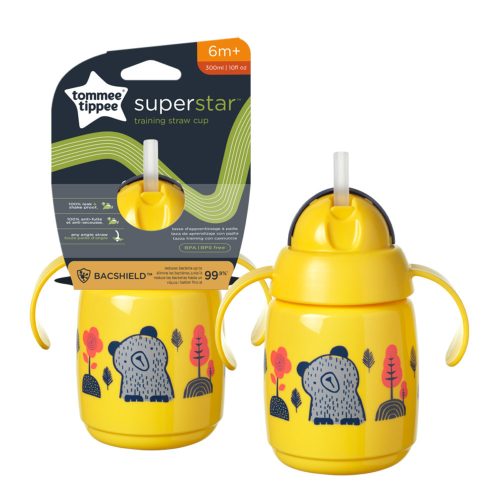 Tommee Tippee itatópohár - Superstar Training Straw Cup szívószálas 300ml 6hó sárga – Zsebi Baba Shop