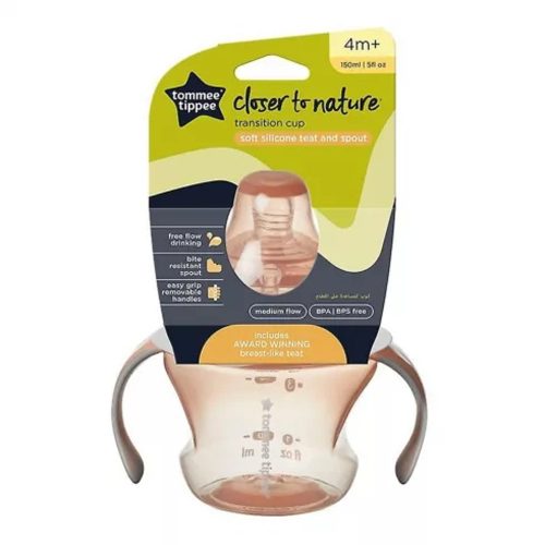 Tommee Tippee itatópohár - Nature Transition cup 150ml 4hó rózsaszín – Zsebi Baba Shop