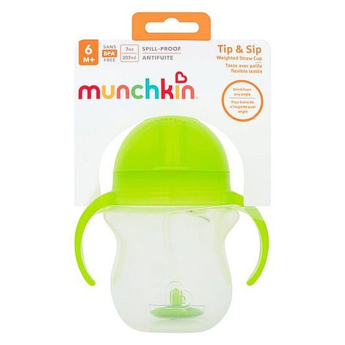 Munchkin itatópohár szívószálas súlyozott Tip and Sip 207ml 6hó zöld – Zsebi Baba Shop