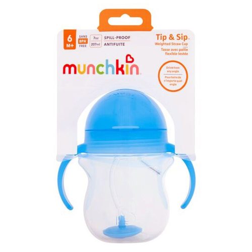 Munchkin itatópohár szívószálas súlyozott Tip and Sip 207ml 6hó kék – Zsebi Baba Shop