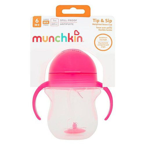 Munchkin itatópohár szívószálas súlyozott Tip and Sip 207ml 6hó rózsaszín – Zsebi Baba Shop