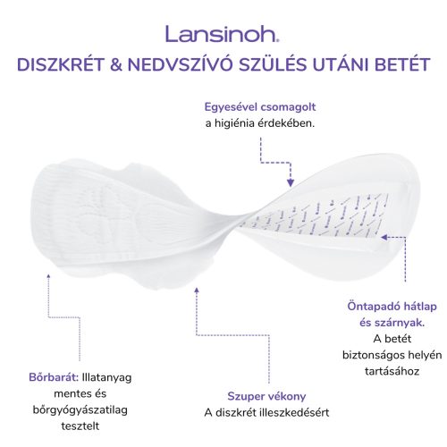 Lansinoh egészségügyi betét szülés utáni diszkrét és nedvszívó 2.héttõl egyesével csomagolt 12db – Zsebi Baba Shop