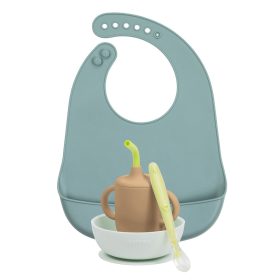 Nattou étkészlet szilikon 4 részes ivópohárral zöld – Zsebi Baba Shop