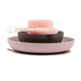 Nattou étkészlet szilikon 4 részes pohárral pink-padlizsán – babatermék 2. kép