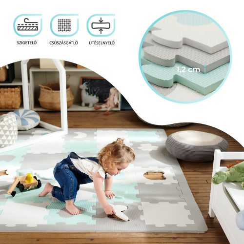 Kinderkraft szivacspuzzle szõnyeg - Luno Shape 30db menta-szürke – játszószőnyeg 3. kép
