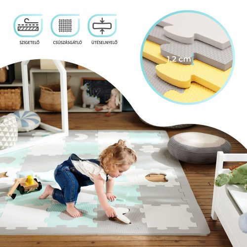 Kinderkraft szivacspuzzle szõnyeg - Luno Shape 30db sárga-szürke – játszószőnyeg 4. kép