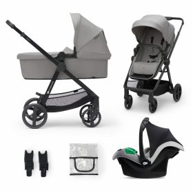 Kinderkraft babakocsi többfunkciós NEWLY 3in1 MINK PRO szürke – Zsebi Baba Shop